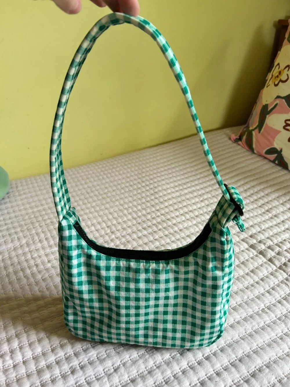 Mini Nylon Shoulder Bag in Green Gingham - Picture 3 of 5